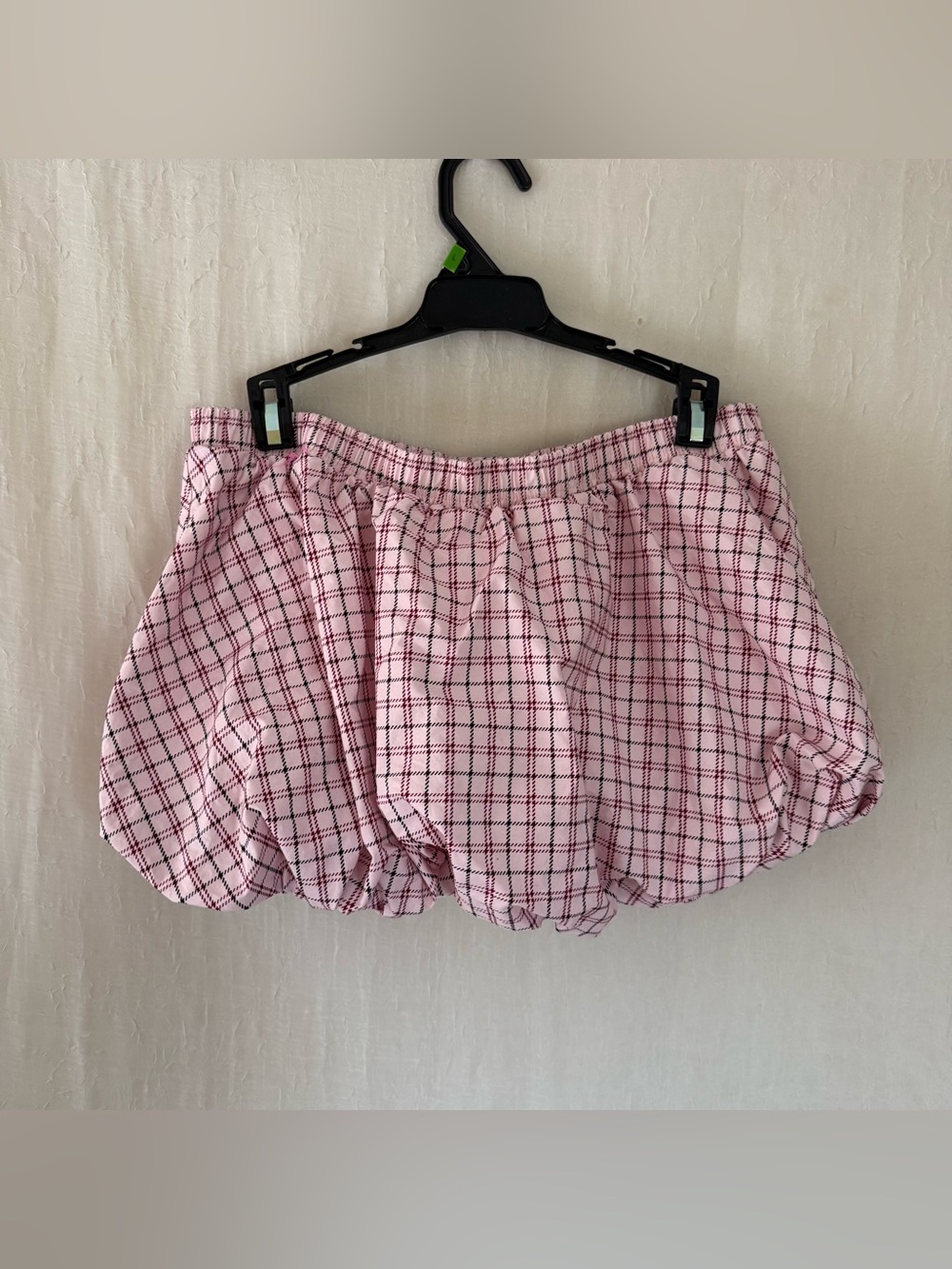 No Boundaries Pink Plaid Bubble Mini Skirt
